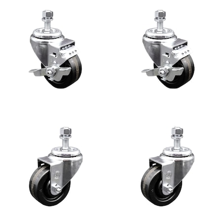 Service Caster 3.5 Inch SS Phenolic Wheel Swivel 1/2 Inch Threaded Stem Caster Brakes SCC, 2PK SCC-SSTS20S3514-PHS-121315-2-TLB2